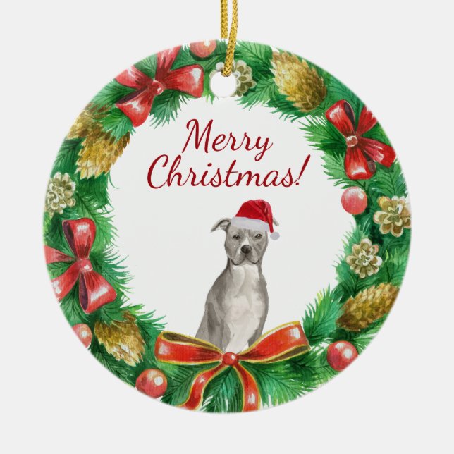 American Staffordshire Terrier Dog Frohe Weihnacht Keramik Ornament (Vorne)