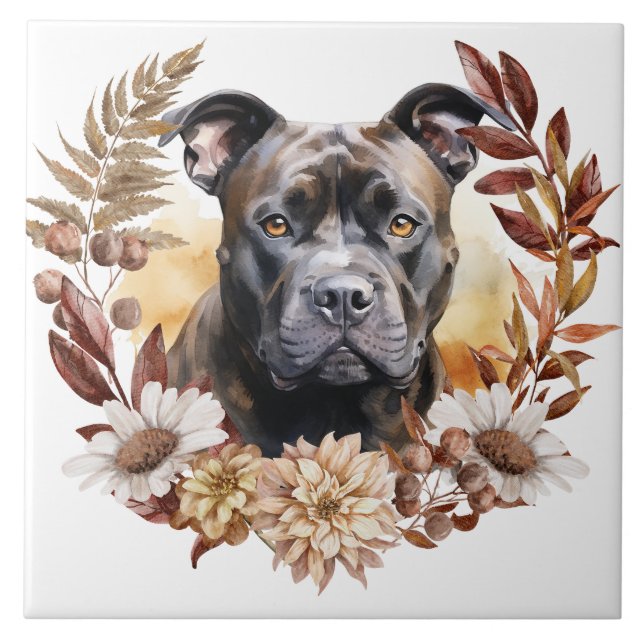 American Staffordshire Terrier Dog Herbstkranz Fliese (Vorderseite)