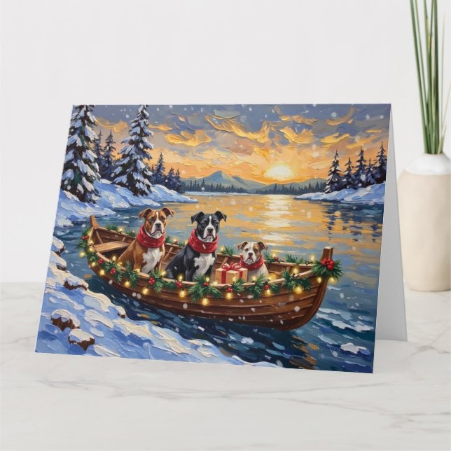 American-Staffordshire-Terrier-Weihnachtsboot Karte (Vorderseite)