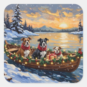 American Staffordshire Terrier Weihnachtsboot Quadratischer Aufkleber