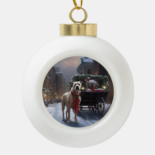 American Staffordshire Weihnachtsfeiertage Keramik Kugel-Ornament (Vorderseite)