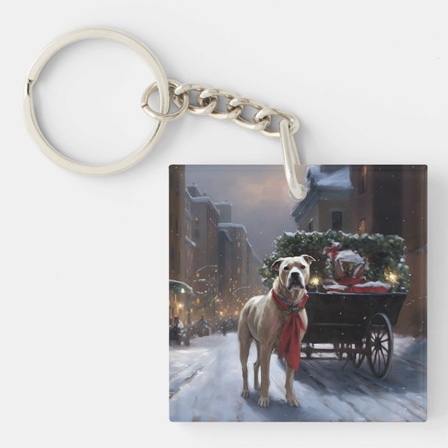 American Staffordshire Weihnachtsfeiertage Schlüsselanhänger (Vorderseite)