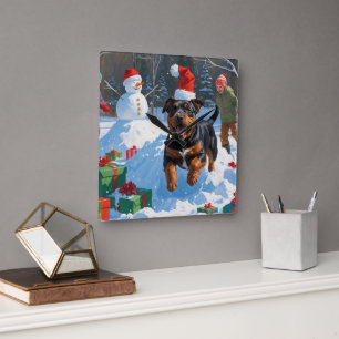 American Staffordshire Weihnachtsschnee Quadratische Wanduhr