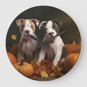 American Staffordshire Welpe Herbstfreude Große Wanduhr