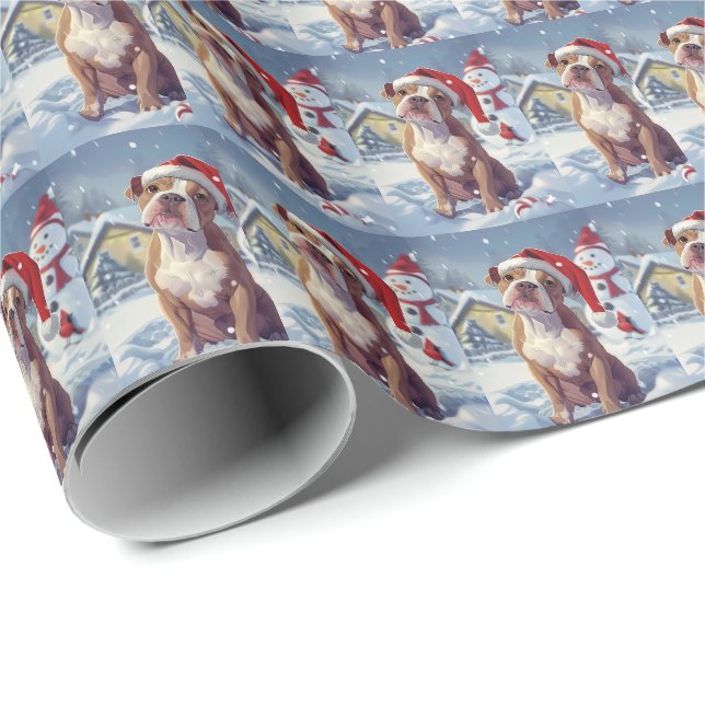 American Staffordshire Winter Wunderland Weihnacht Geschenkpapier (Rolleneckpunkt)