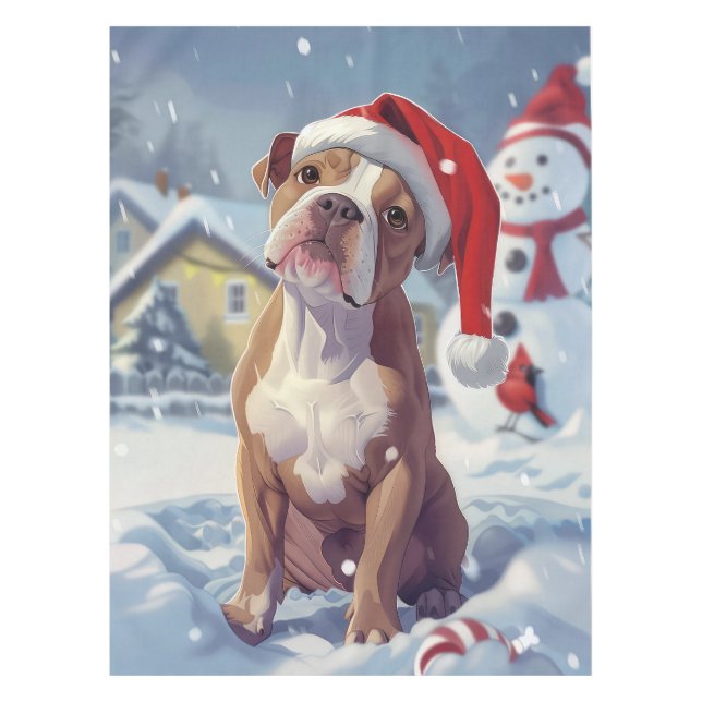 American Staffordshire Winter Wunderland Weihnacht Tischdecke (Vorderseite)