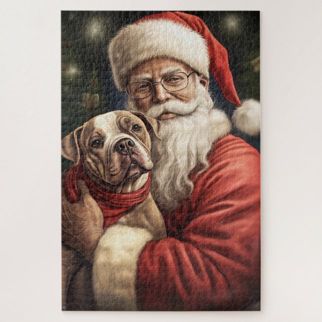 American Staffordshire with Santa Claus Christmas (Vertikal)