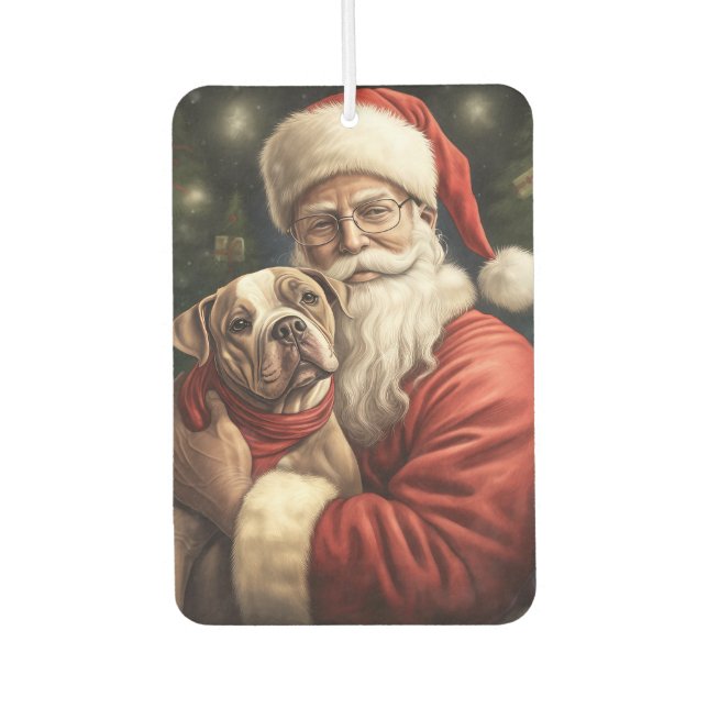 American Staffordshire with Santa Claus Christmas Autolufterfrischer (Vorderseite)