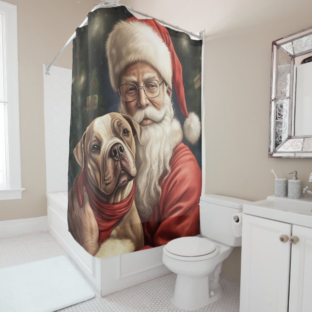 American Staffordshire with Santa Claus Christmas Duschvorhang (Beispiel)
