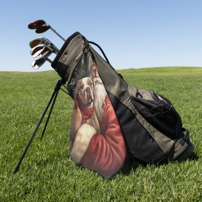 American Staffordshire with Santa Claus Christmas Golfhandtuch (Gras)