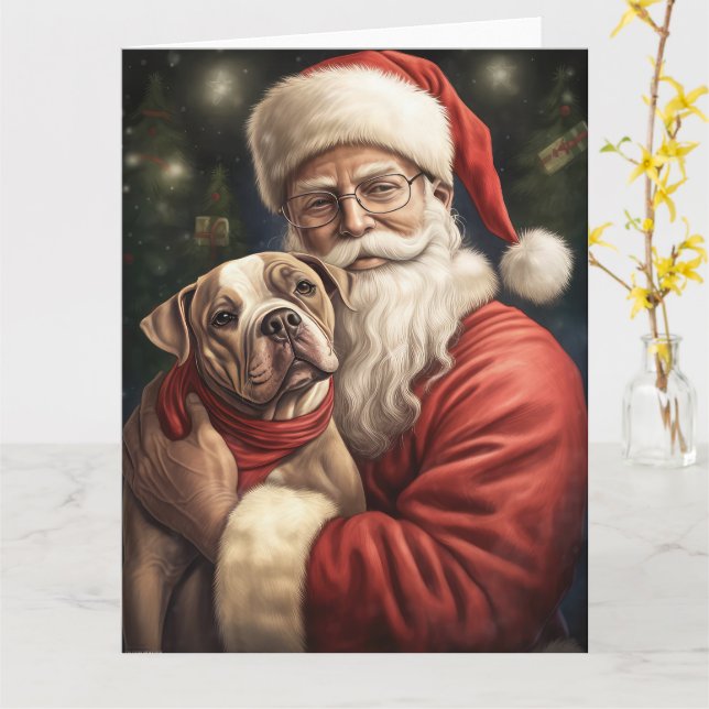 American Staffordshire with Santa Claus Christmas Karte (Gelbe Blume)