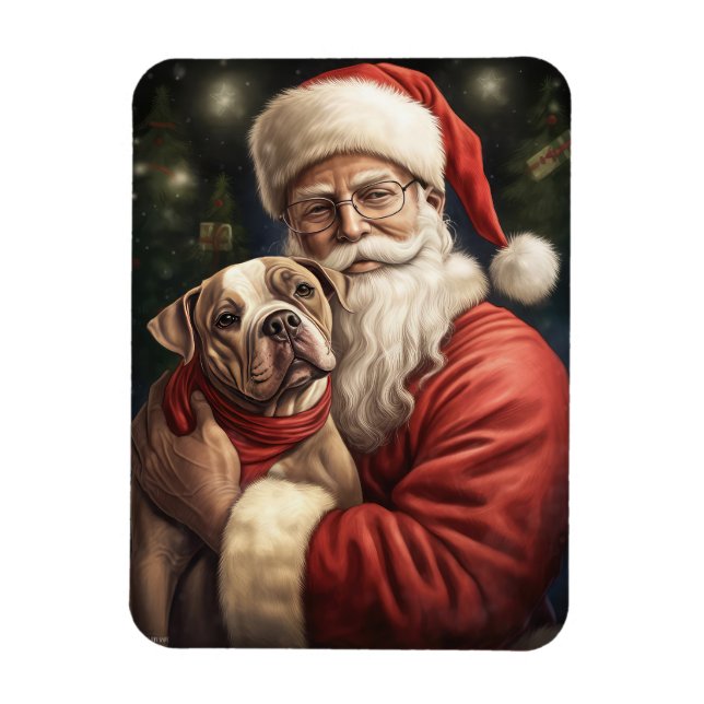 American Staffordshire with Santa Claus Christmas Magnet (Vertikal)
