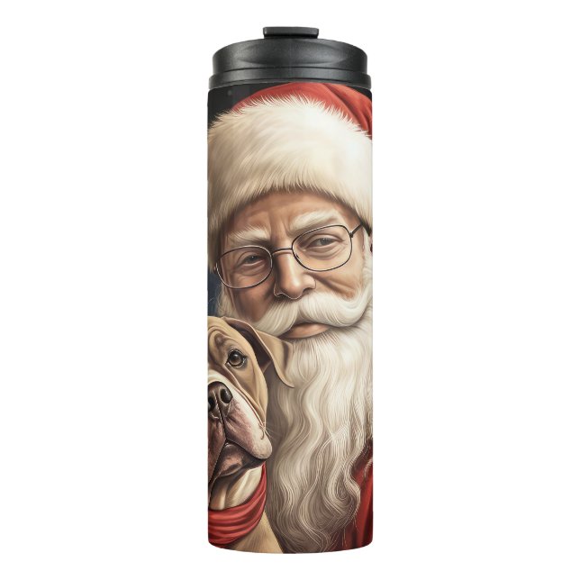 American Staffordshire with Santa Claus Christmas Thermosbecher (Vorderseite)