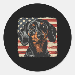 American Star Stripes 4. Juli Dackel Hund Runder Aufkleber