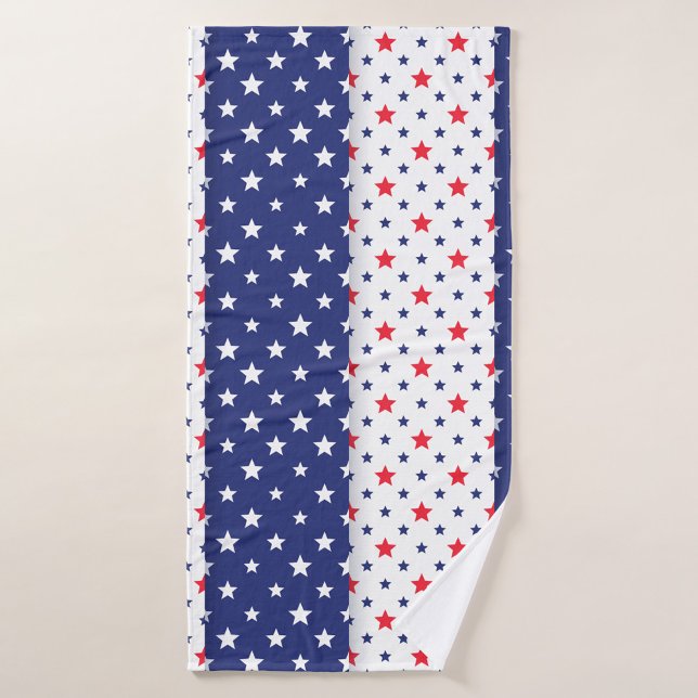 American Stars Bath Handtuch Set Badehandtuch (A vibrant beach towel featuring alternating red, white and blue stars. )