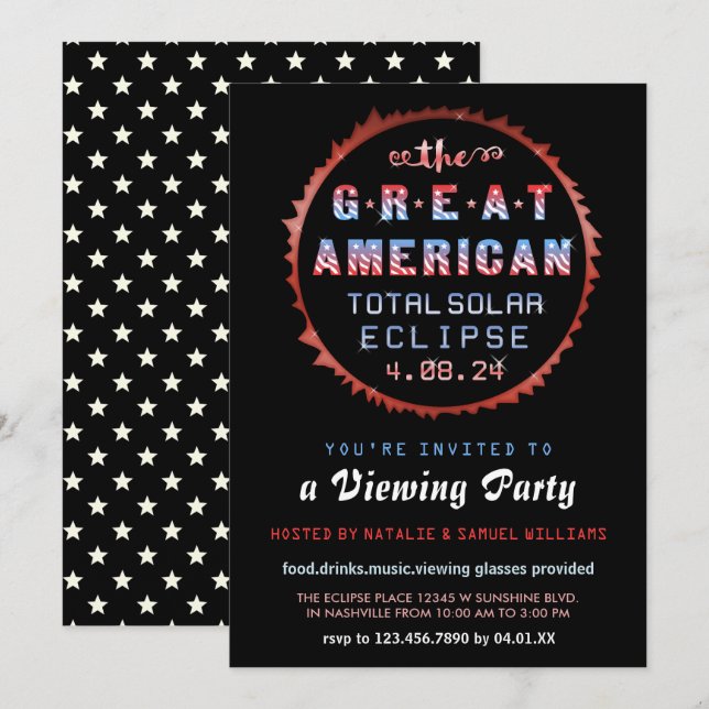 American Total Solar Eclipse 2024 Viewing Party Einladung (Vorne/Hinten)