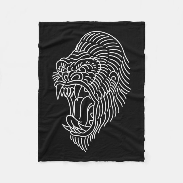 American Traditional Gorilla Head Kontur Tattoo Fleecedecke (Vorderseite)