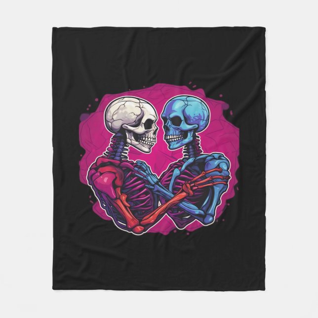 American Traditional Skeleton Holding Hands Tattoo Fleecedecke (Vorderseite)