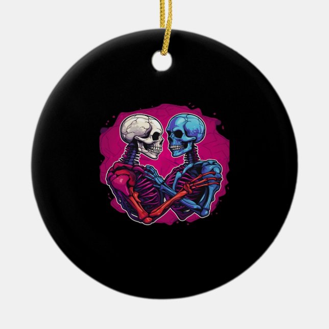 American Traditional Skeleton Holding Hands Tattoo Keramik Ornament (Vorne)
