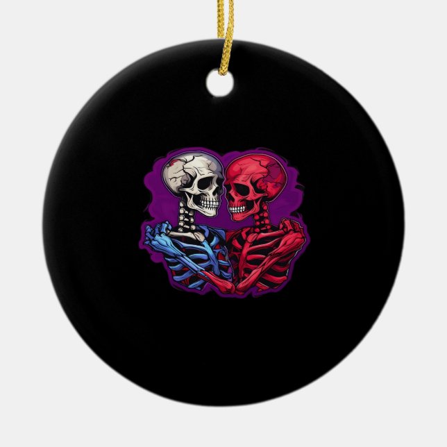 American Traditional Skeleton Holding Hands Tattoo Keramik Ornament (Vorne)