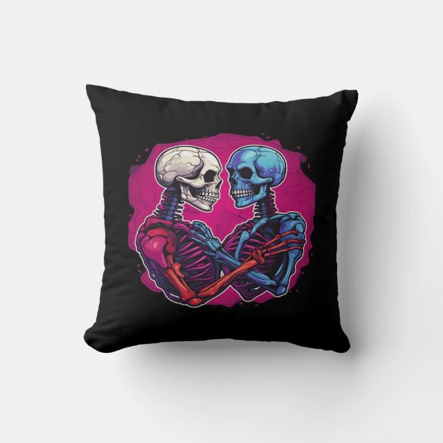 American Traditional Skeleton Holding Hands Tattoo Kissen (Vorderseite)