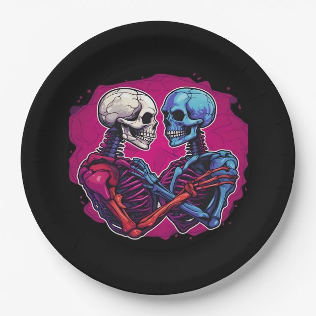 American Traditional Skeleton Holding Hands Tattoo Pappteller (Vorderseite)