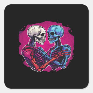 American Traditional Skeleton Holding Hands Tattoo Quadratischer Aufkleber