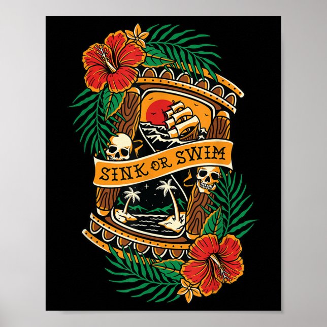 American Traditional Tattoo Old School Flash Skull Poster (Vorne)