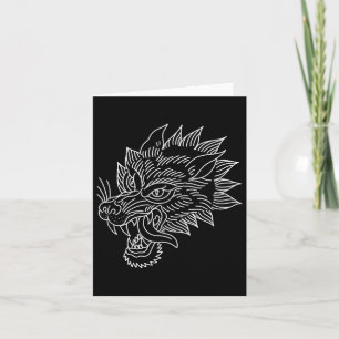 American Traditional Wolf Head Kontur Tattoo Karte