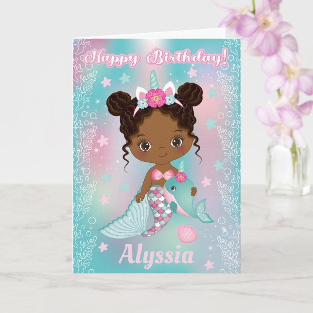American Unicorn Mermaid Birthday Card Karte (Orchidee)