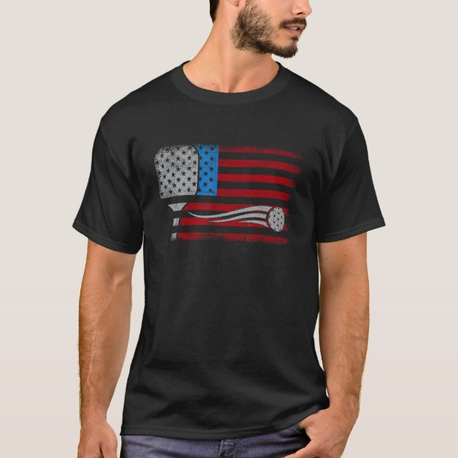 American US Flag Pickleball Player Paddleball 4th  T-Shirt (Vorderseite)