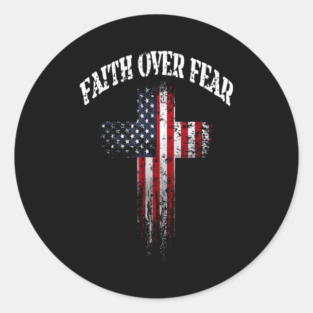 American Usa Flag Christian Cross Faith Over Fear  Runder Aufkleber (Vorderseite)