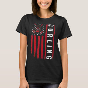 American USA Flag Curling Gifts for Men Women Curl T-Shirt