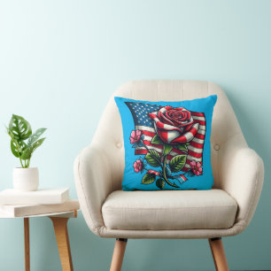 American USA Flag Rose Patriotic Art Kissen