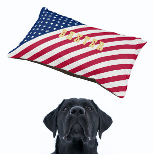 American USA Flag Stars Streifen Katze Name Plush Haustierbett