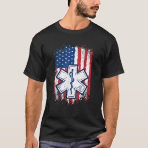 American USA Flag Thin White Line EMS EMT Paramedi T-Shirt