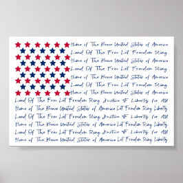 American USA Flag Typografy Red White Blue Poster