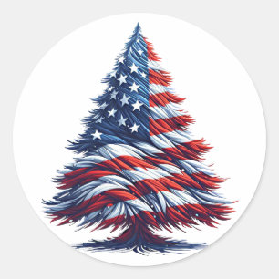 American USA Flag Weihnachtsbaum Patriotische Kuns Runder Aufkleber
