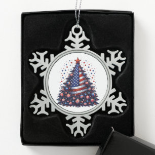 American USA Flag Weihnachtsbaum Patriotische Kuns Schneeflocken Zinn-Ornament