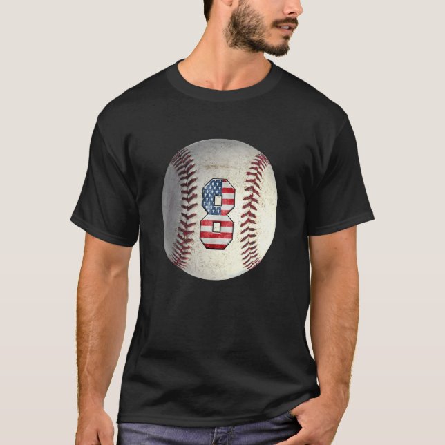 American USA Flag With Retro 8 Baseball Number 8 V T-Shirt (Vorderseite)