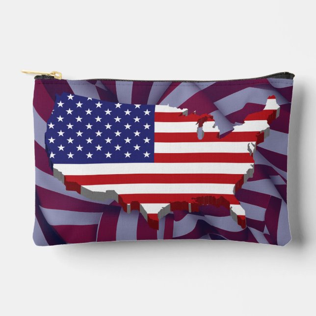 American USA Map on Red White Stripes Zubehörtasche (Vorderseite)