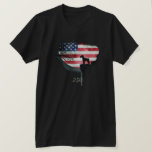 American Watchdog - Irish Terrier T-Shirt<br><div class="desc">This striking patriotic dog silhouette design captures a loyal companion sitting proudly on a rocky cliff beneath a glowing moon styled with the American flag. Framed by shadowy branches and a quiet forest landscape, the scene evokes strength, loyalty, and the enduring spirit of the American dog lover. Perfect for anyone...</div>