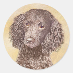 American Water Spanel Malerei - Original Dog Art Runder Aufkleber
