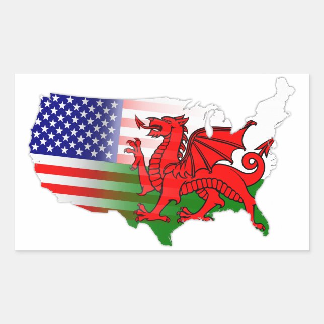 American Welsh Flags Map Rechteckiger Aufkleber (Vorderseite)