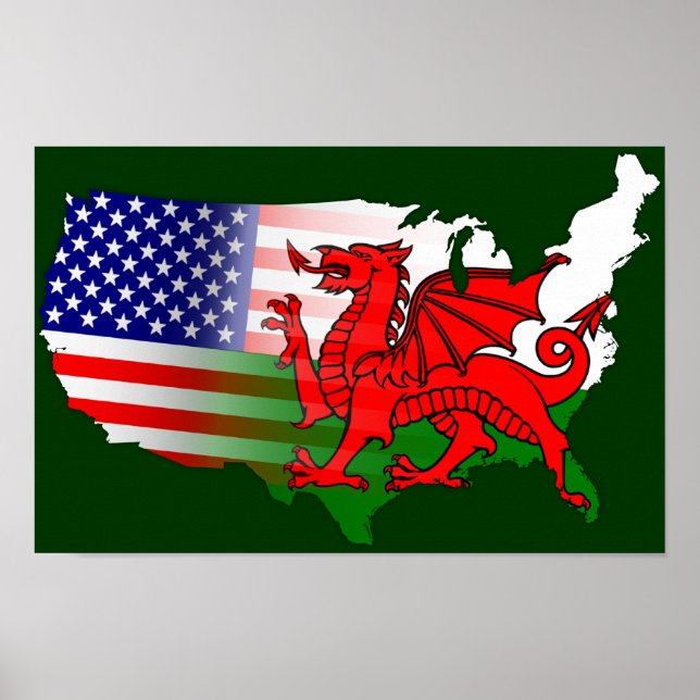American Welsh Map Flags Poster (Vorne)