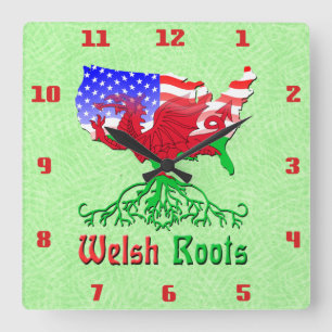 American Welsh Roots Square Wall Clock Quadratische Wanduhr