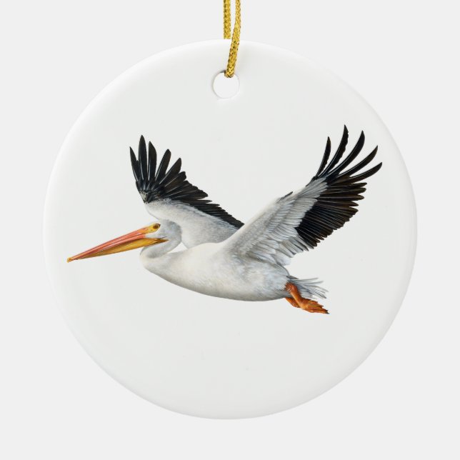American White Pelican in Flight Keramik Ornament (Vorne)