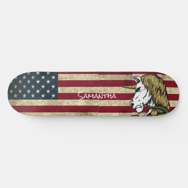  American White Unicorn   Personalized Skateboard (Horizontal)