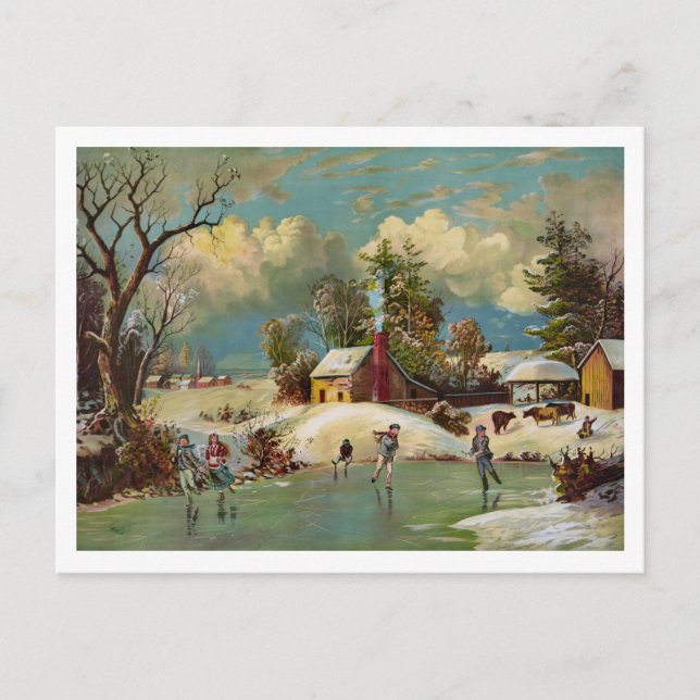 American Winter Life Weihnachtslandschaft Feiertagspostkarte (Vorderseite)