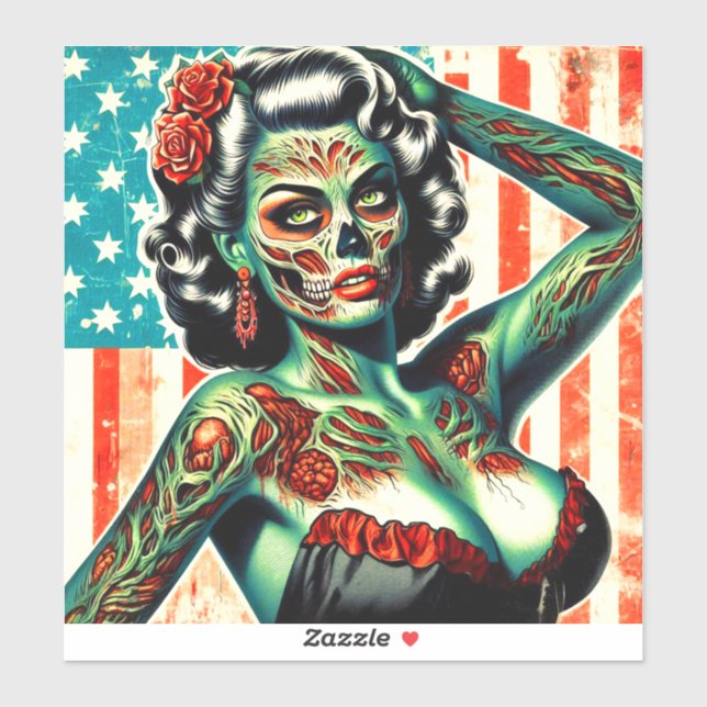 American Zombie Button-up Aufkleber (Blatt)